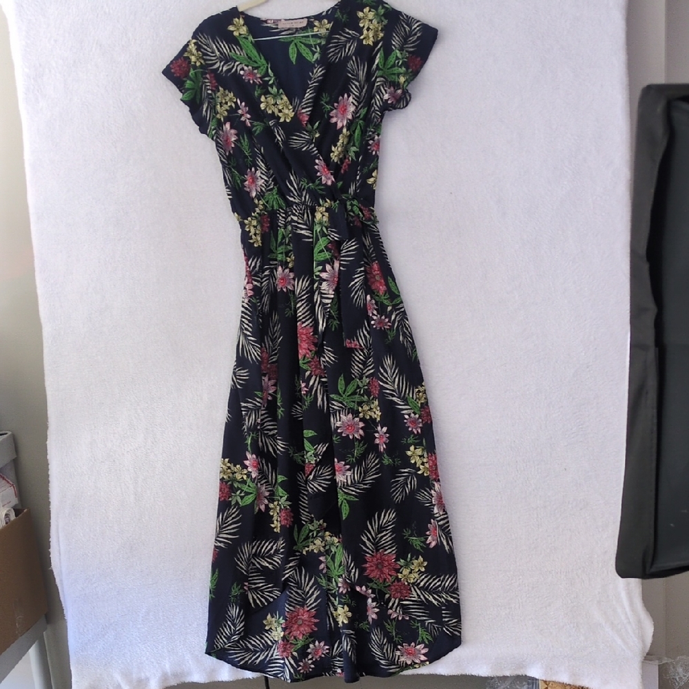 Dream of Me Women's Navy Tropical Vacation Hi Low Maxi Dress Size M